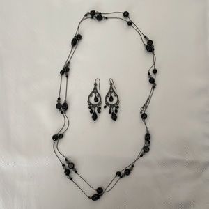 Black beaded necklace and earrings